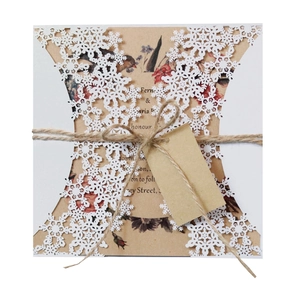 Laser Cut Snowflake Invitation Cards Artificial Pearl Paper Kraft Inner With Hemp Rope And Envelopes For Wedding Christmas Party