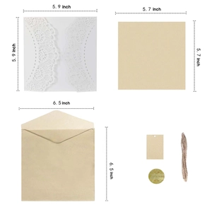 Laser cut lace wedding invitation set with kraft paper inserts and rustic twine