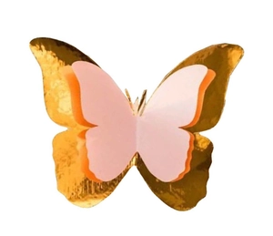 3D-Wandaufkleber Schmetterling aus Metall in Gold und Rosa mit dreilagigem Flügeldesign