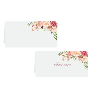 Segnaposto per matrimonio con fiori rosa acquerello e stampa Seat card su carta bianca