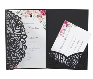 Lot de faire-part découpés au laser avec roses noires et cartes à motifs floraux élégants