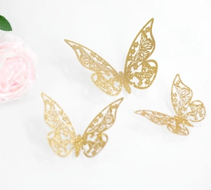Pegatinas de pared mariposa 3D doradas caladas con purpurina para decoración hogar