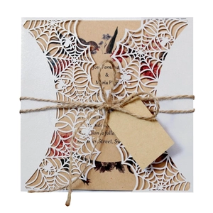 Cartes d'Invitation Découpées au Laser Toile d'Araignée Papier Perlé Gothique Halloween Avec Inserts en Papier Kraft Enveloppes Chanvre