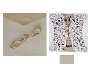 Set d'invitations de mariage papillon découpé au laser avec enveloppe en kraft et ficelle