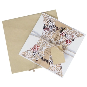 Cartes d'invitation découpées au laser toile d'araignée avec insert fleuri et enveloppe kraft