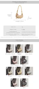 Detailed chart showing plaid crescent bag dimensions and five available color options