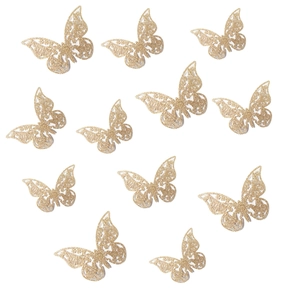 Set de 12 mariposas doradas brillantes caladas para decoración festiva de paredes
