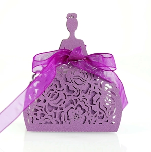 Detailed laser-cut purple gift box featuring a girl silhouette and hollow rose patterns