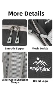 Detail view of breathable mesh shoulder straps and smooth zipper for outdoor backpack