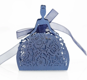 Detailed laser-cut princess silhouette chocolate gift box in glittery navy blue finish