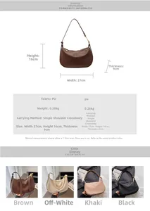 Detailed size specifications and material specs for the half-moon PU leather crossbody bag