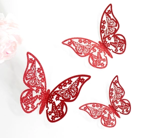 Pegatinas de pared mariposa 3D rojas caladas con purpurina para decoración de fiestas