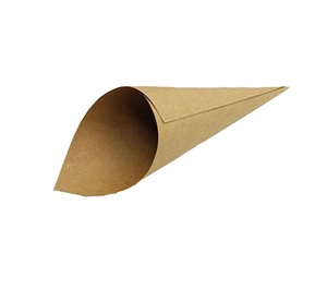 Close-up of conical brown kraft paper confetti cones for DIY wedding party favors