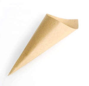Top view of a rustic kraft paper confetti cone for weddings and DIY floral party favors