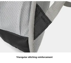Reinforced triangular stitching and breathable mesh shoulder straps of cycling backpack