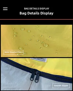 Detail of water-resistant yellow nylon fabric with metal zipper on hiking backpack