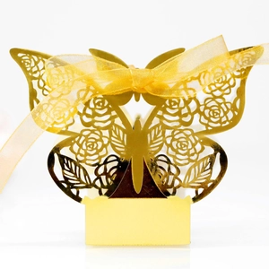 Boîte À Bonbons Papillon Évidée Papier Perlé Découpé Au Laser Avec Motif Rose Et Ruban De Gaze Pour Cadeaux De Mariage