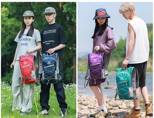 Outdoor cycling backpacks in red, navy, purple and green for hiking and sports