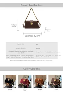 Detailed size specifications for women's frosted doctor bag with chain strap dimensions