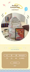 Detailed view of white quilted nylon backpack with colorful butterfly embroidery and plush charm