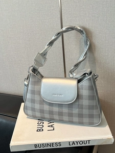 Women Gingham Checkered Crossbody Bag PU Leather Braided Strap Shoulder Underarm Bag Small Square Flap Handbag For Daily