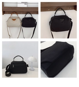 Vista dettagliata di una borsa a tracolla casual leggera in nylon con scomparti a zip