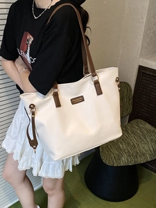 Fashion Large Capacity PU Leather Tote Bag For Women Minimalist Solid Color Commuter Shoulder Bag With Zipper Closure