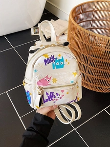 Mini sac à dos graffiti pour femme avec imprimés chats colorés et détail nœud sur le haut