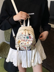 Mini sac à dos blanc pour femme avec graffitis colorés et bretelles réglables