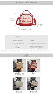 Detailed size specifications and color comparison of a mini canvas crossbody handbag