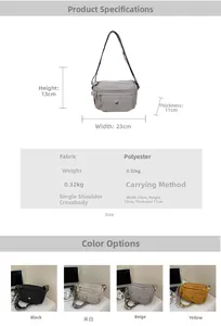 Specifications and size chart for the Oxford fabric multi-pocket crossbody shoulder bag