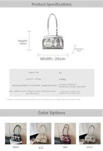 Detailed dimension guide and color options for the bow-decorated PU leather Boston bag