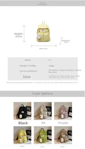 Detail view of large canvas backpack features multi-pocket design and 30x42x15cm size specs