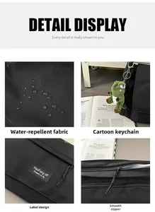 Detail view of water-resistant nylon fabric, smooth zipper, and dinosaur charm on crossbody bag