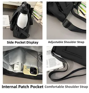 Detailed views of adjustable shoulder strap, side water bottle pocket, and inner compartments