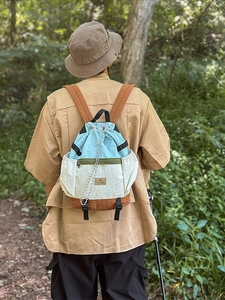 Outdoor leisure drawstring backpack with multi-color block nylon for hiking