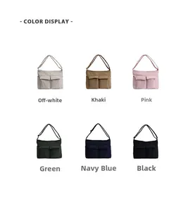 Detailed color display of large canvas messenger bags in six varied neutral tones