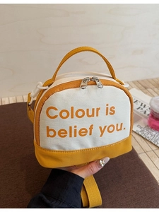Women Fashion Canvas Bowling Bag Mini Color Blocking Crossbody Bag Letter Print Casual Handbag Versatile Shoulder Bag