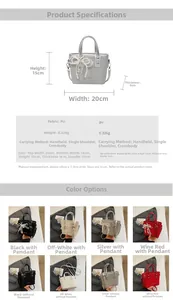 Detailed size chart and structure guide for fashion PU bucket bag with lace bow accessory