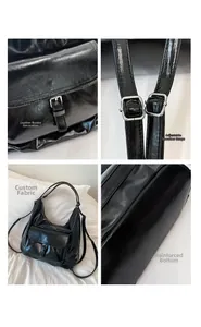 Detailansicht der glänzenden Hobo-Tasche mit Silberschnalle und verstellbarem Riemen