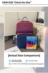 Detail view of large capacity backpack interior showing storage for tablet and A4 books