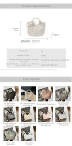 Detailed size specifications and color options for the plaid PU leather crossbody bag