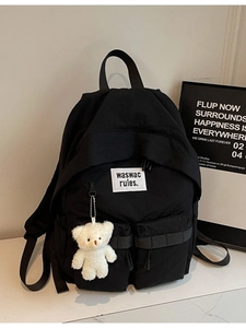 Zaino in Tela a Grande Capacità per Donna Borsa da Scuola Casual con Ciondolo Orsetto di Peluche Moda Viaggio All'aperto