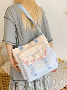 Versatile macaron patchwork messenger bag for women with adjustable shoulder strap