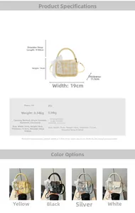 Detailed dimension chart and color variants for the checkered mini tote with lace bows