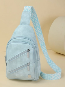 Women Fashion PU Leather Chest Bag Large Capacity Wide Geometric Strap Crossbody Sling Bag Casual Travel Phone Purse