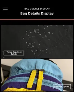 Close-up of waterproof fabric with water droplets and multi-color nylon zippers