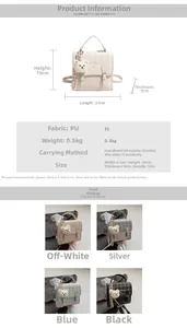 Detailed size guide for casual plaid backpack showing 21x19x9cm dimensions and PU material