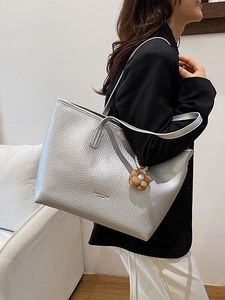 Grand Sac Fourre-Tout En Cuir PU Avec Fermeture Magnétique Et Pendentif Fleur En Künstliche Perles Sac À Main Élégant Pour Femmes