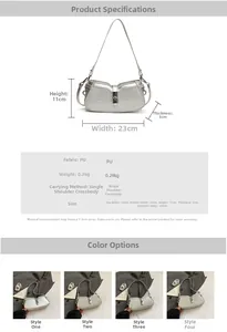 Detailed view of silver glitter shoulder bag specs with size and material dimensions